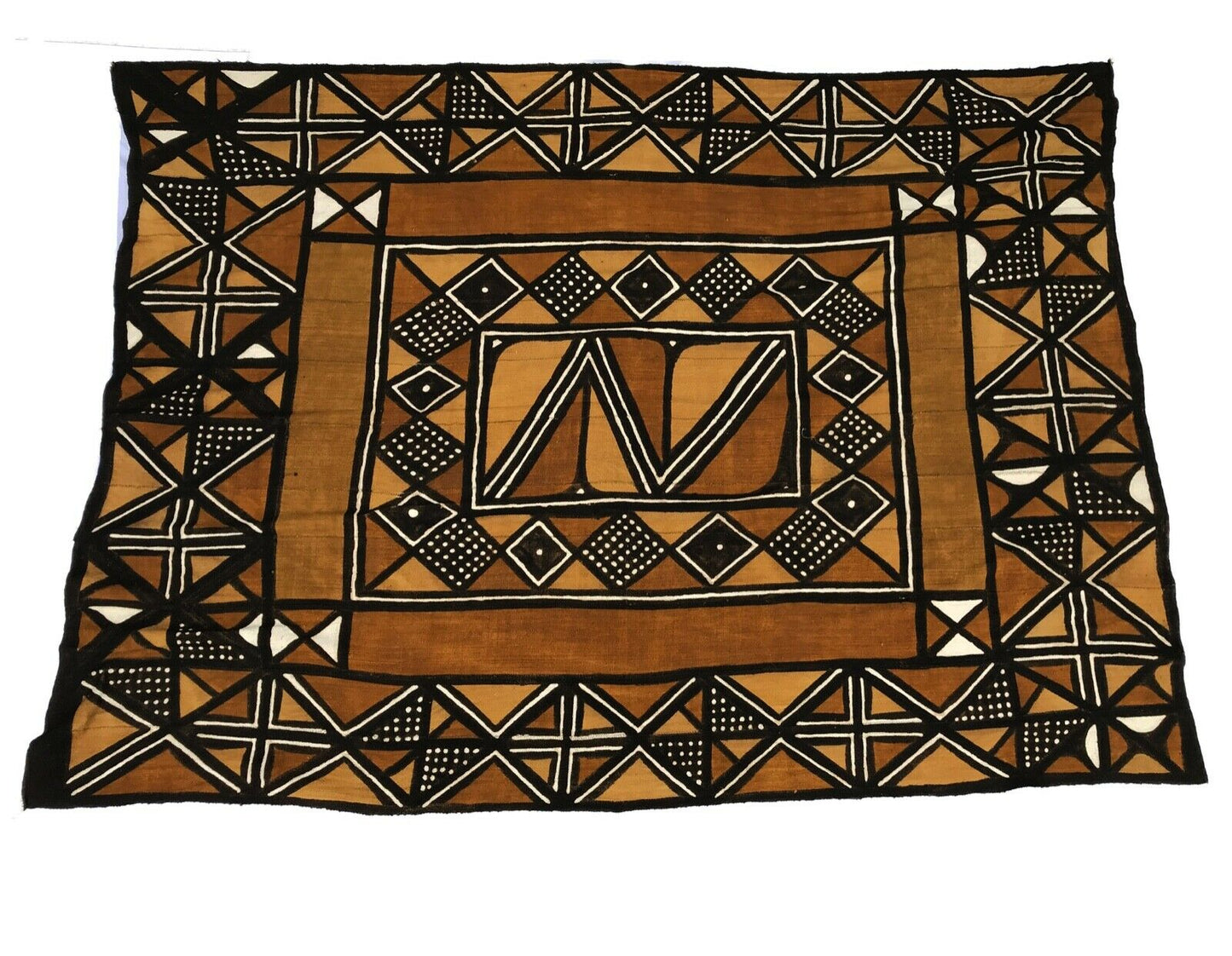 African LG Brown/Mustard/Black/White Mud Cloth/ Blanket Mali 62" by 90" # 107