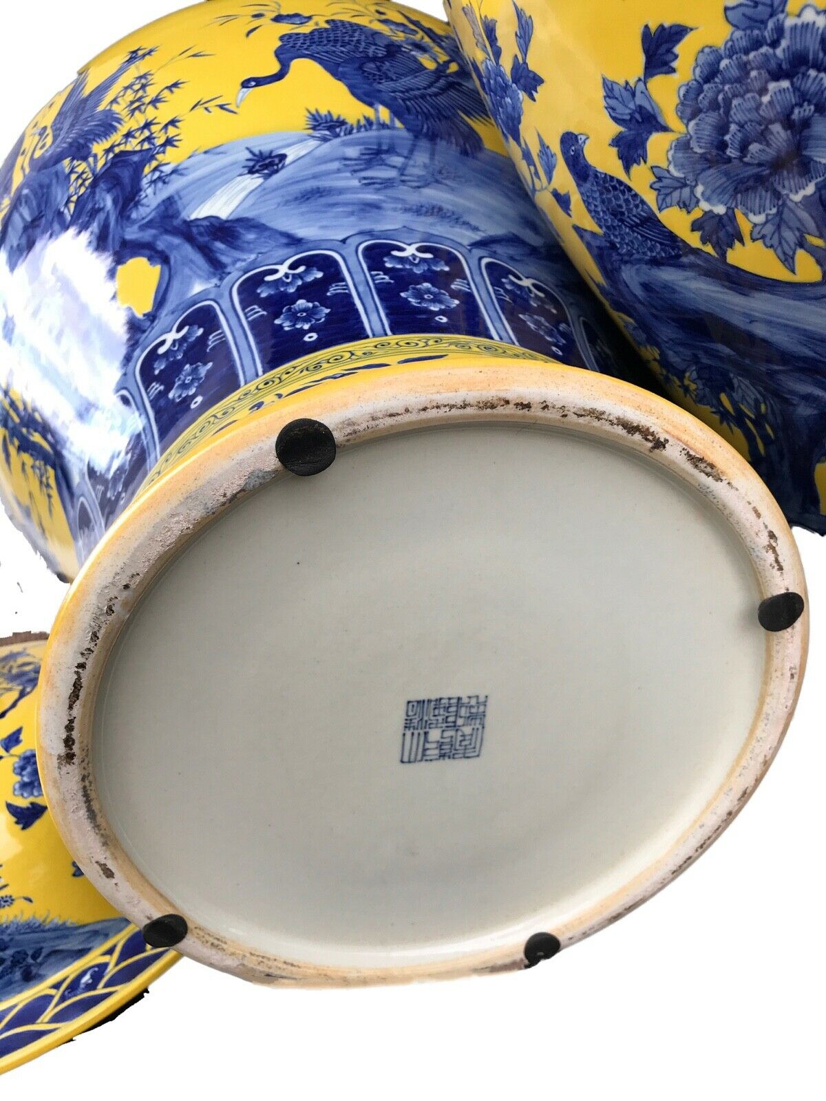 #2367 Museum Quality Lg Chinese Famille Jaune Ginger Jars - a Pair 30.75" H by 17.5" D