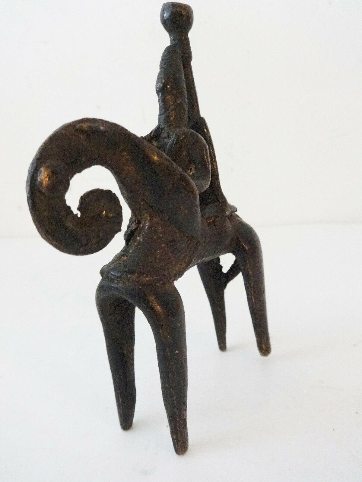 #993  African Dogon Bronze Horseman Cast Handmade Mali 4" W by 5" H