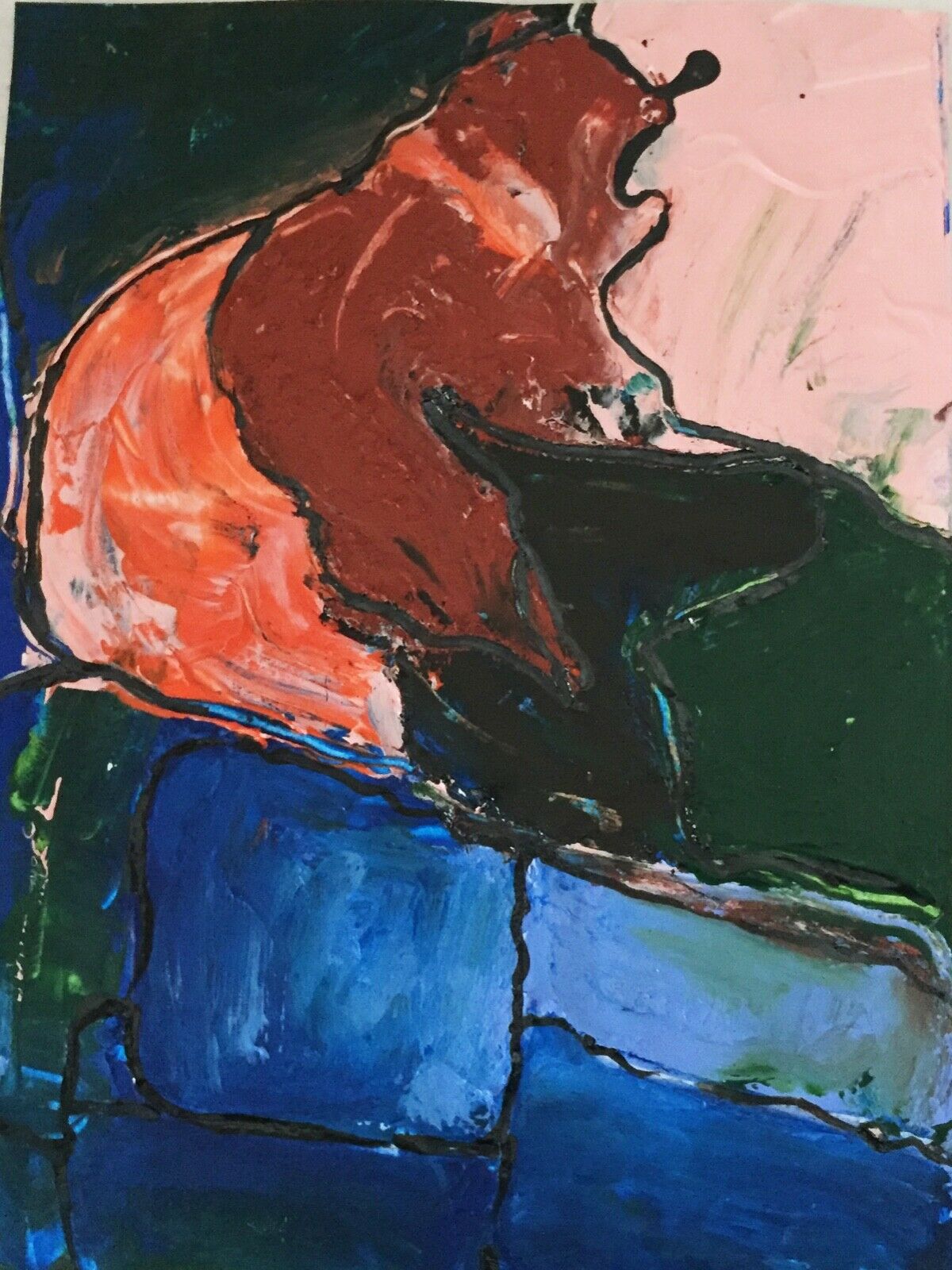 Acrylic on Paper Framed Abstract 17.75" by 14.75" #2005