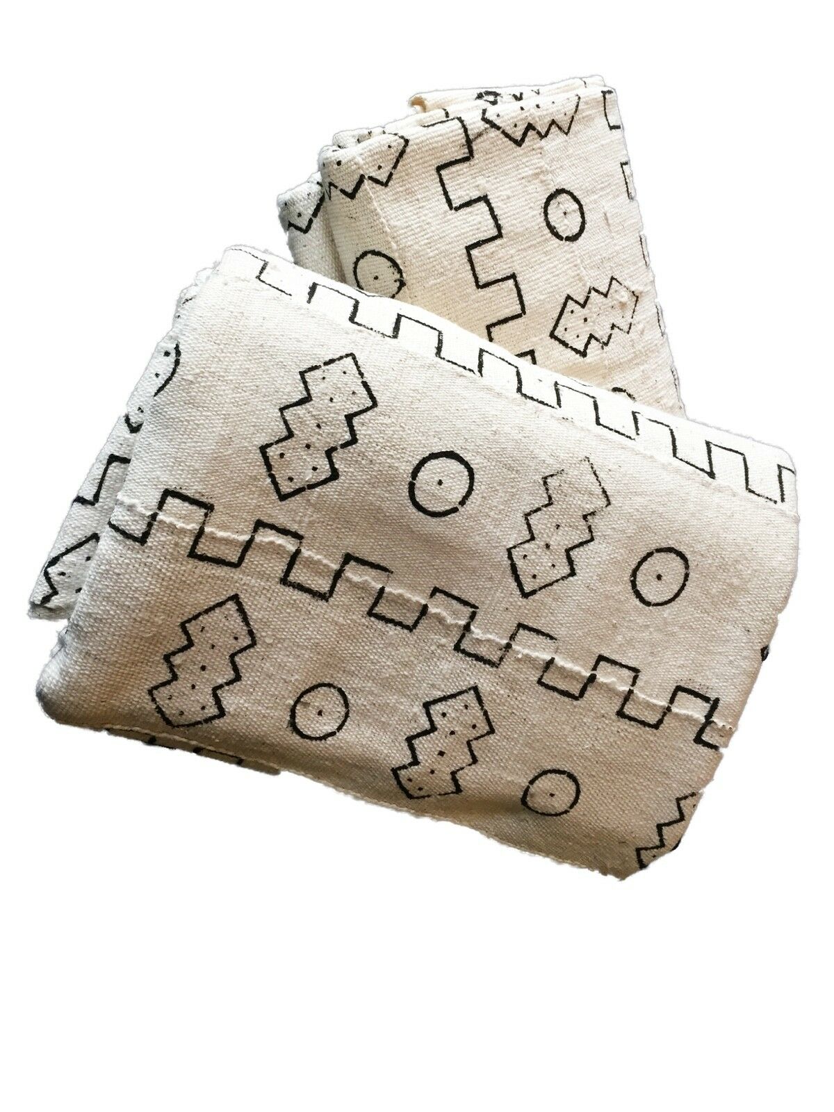 African Large Black & White Mud Cloth Textiles Mali 90" by 62" Pair #1046