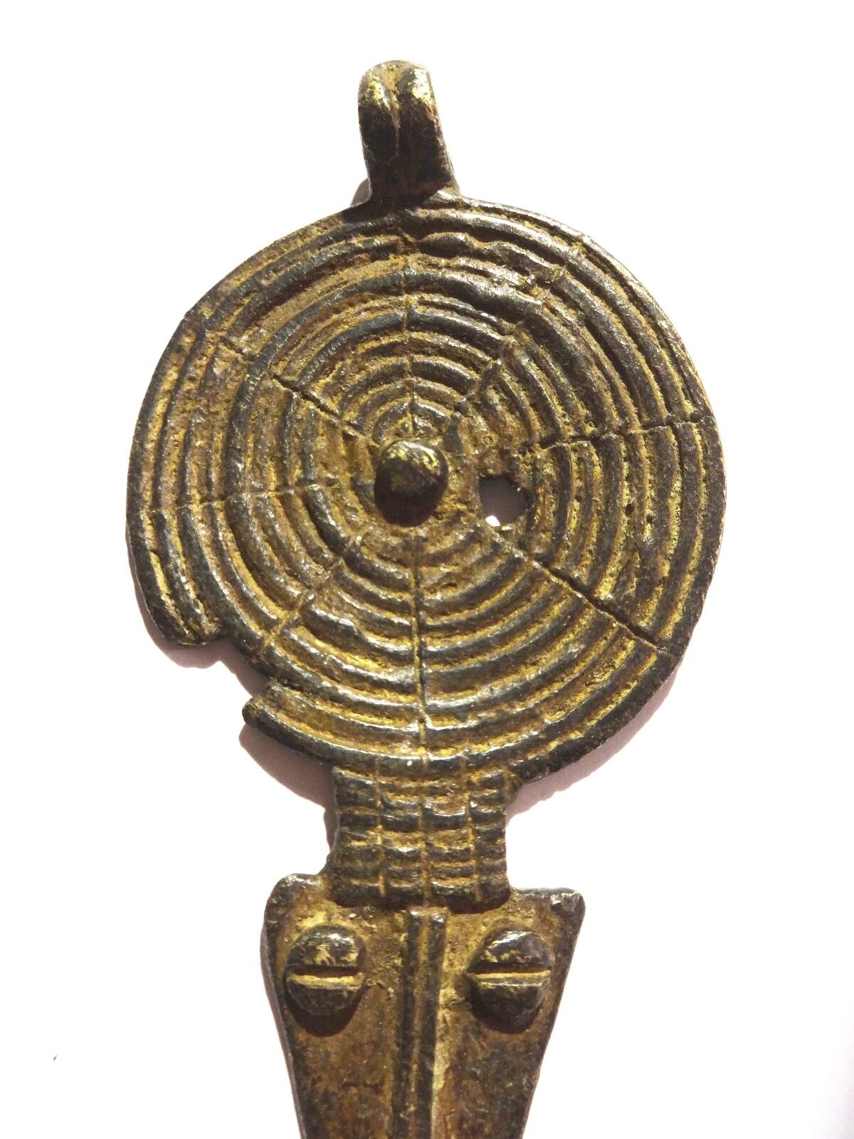 #1012 Superb Gan Bronze Amulet Pendant of Ornate Serpent Burkina Faso 4" H