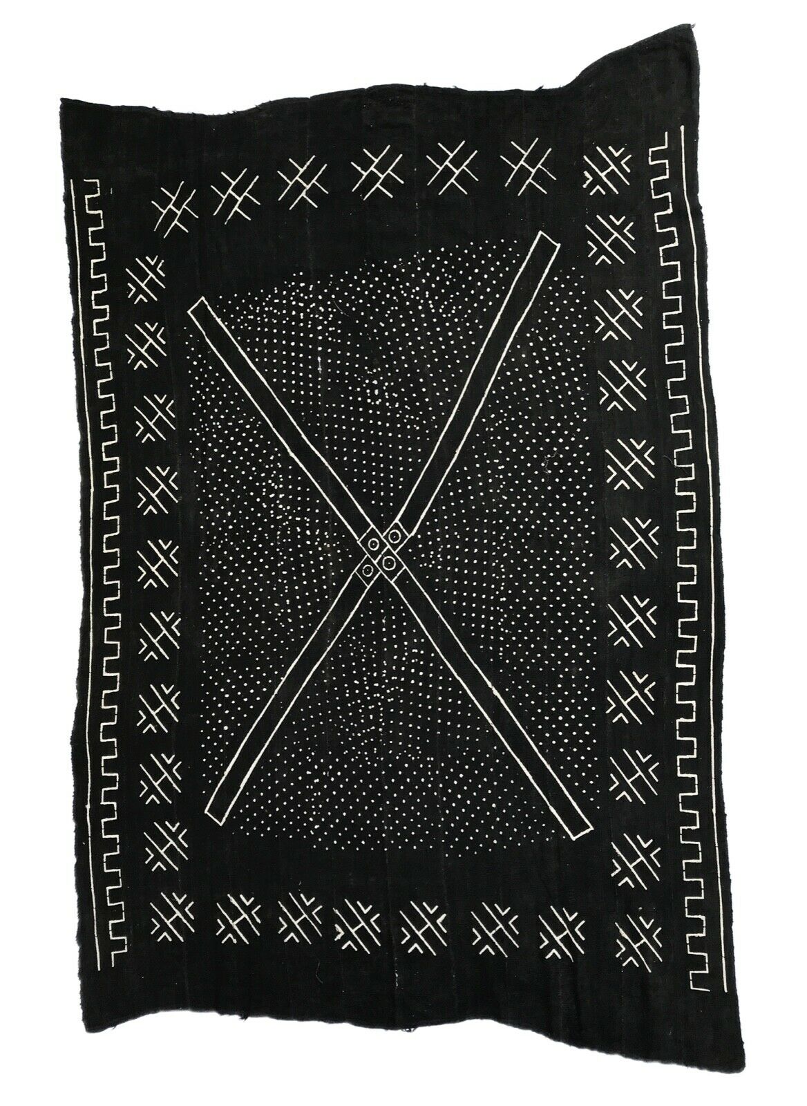 African LG Black and White Mud Cloth Textile / Blanket Mali 62" by 90" #105