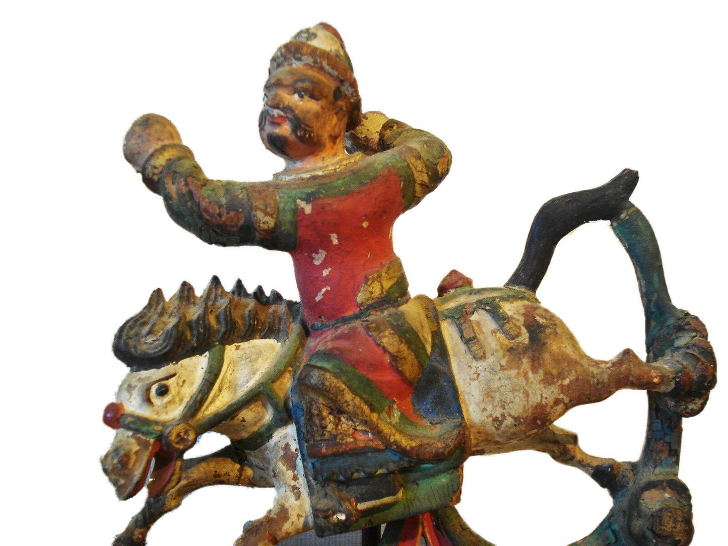 #H81 Antique Asian  circa1800's Carved Wood Figure Of An Equestrian
