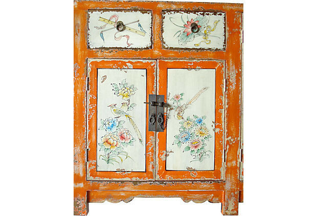 #2155 Superb Mongolian hand painted Elm Cabinet W/ Six Doors