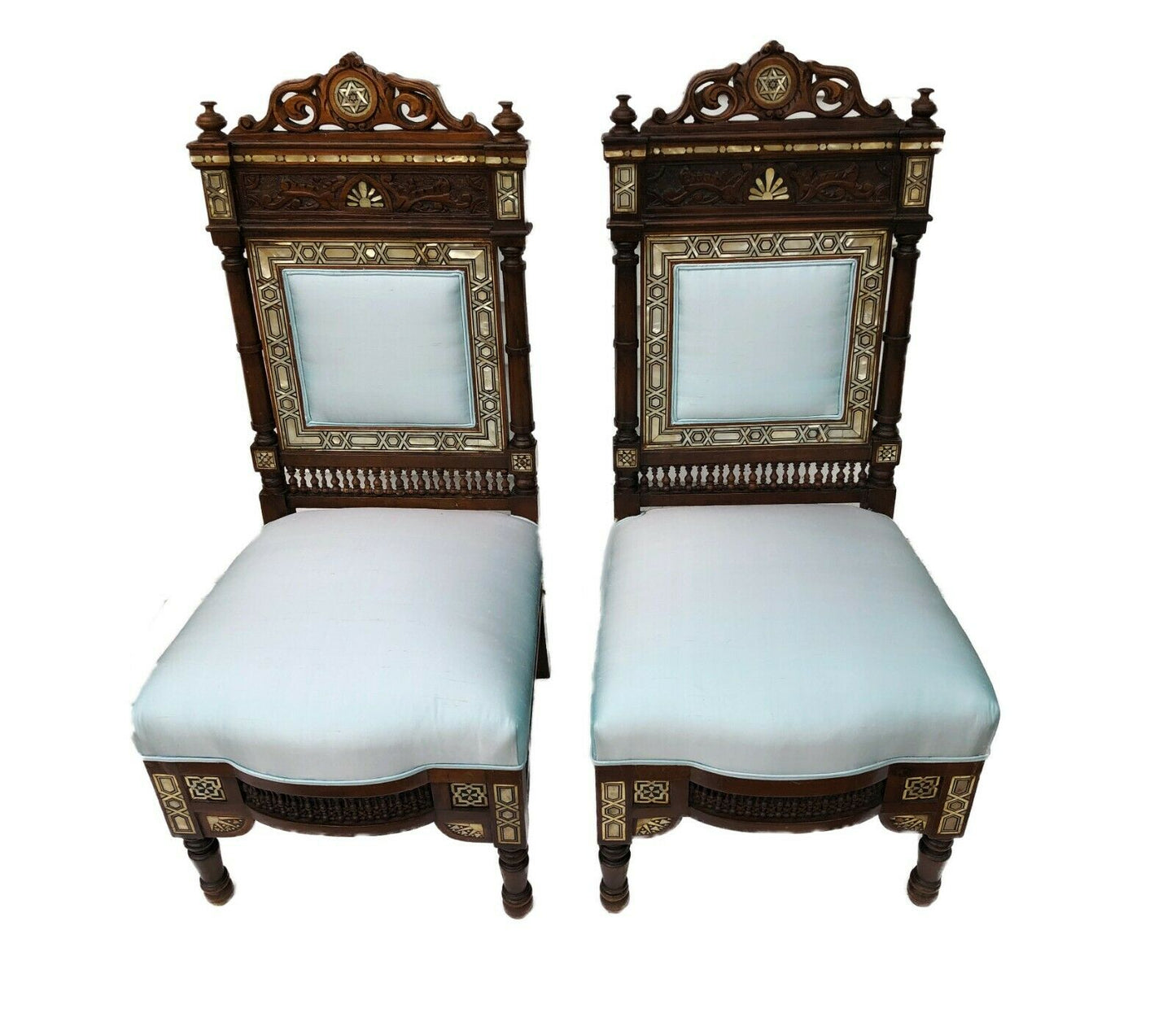 # 2155 Museum Quality 19th C Moorish/Middle Eastern Pair of chairs 41" H