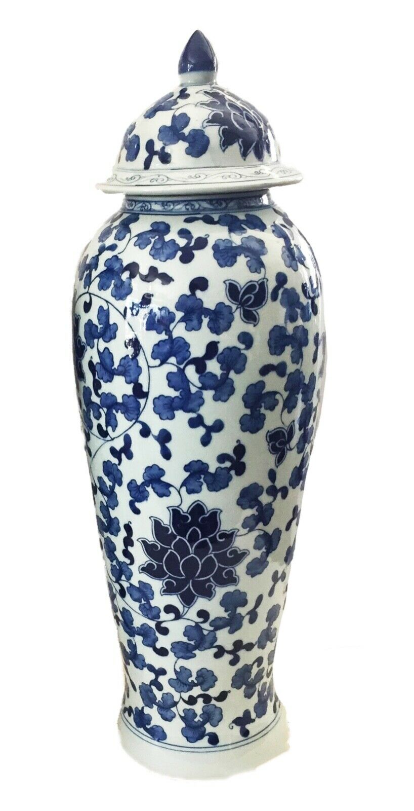 #275 Tall B&W Chinoiserie Porcelain Ginger Jar 23" h
