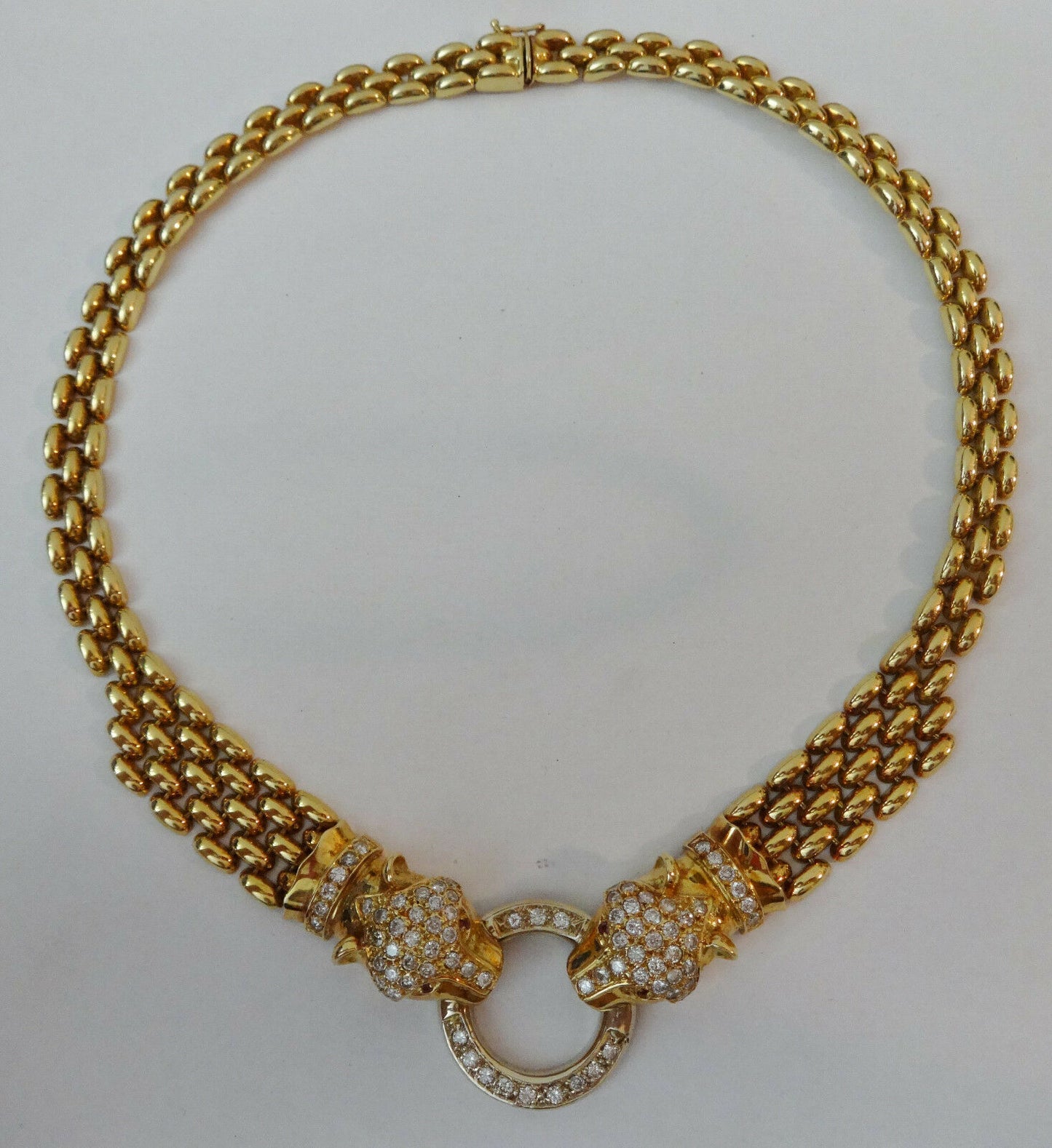 #1954 18KT Gold / Diamond Panther Head Necklace Cartier Style