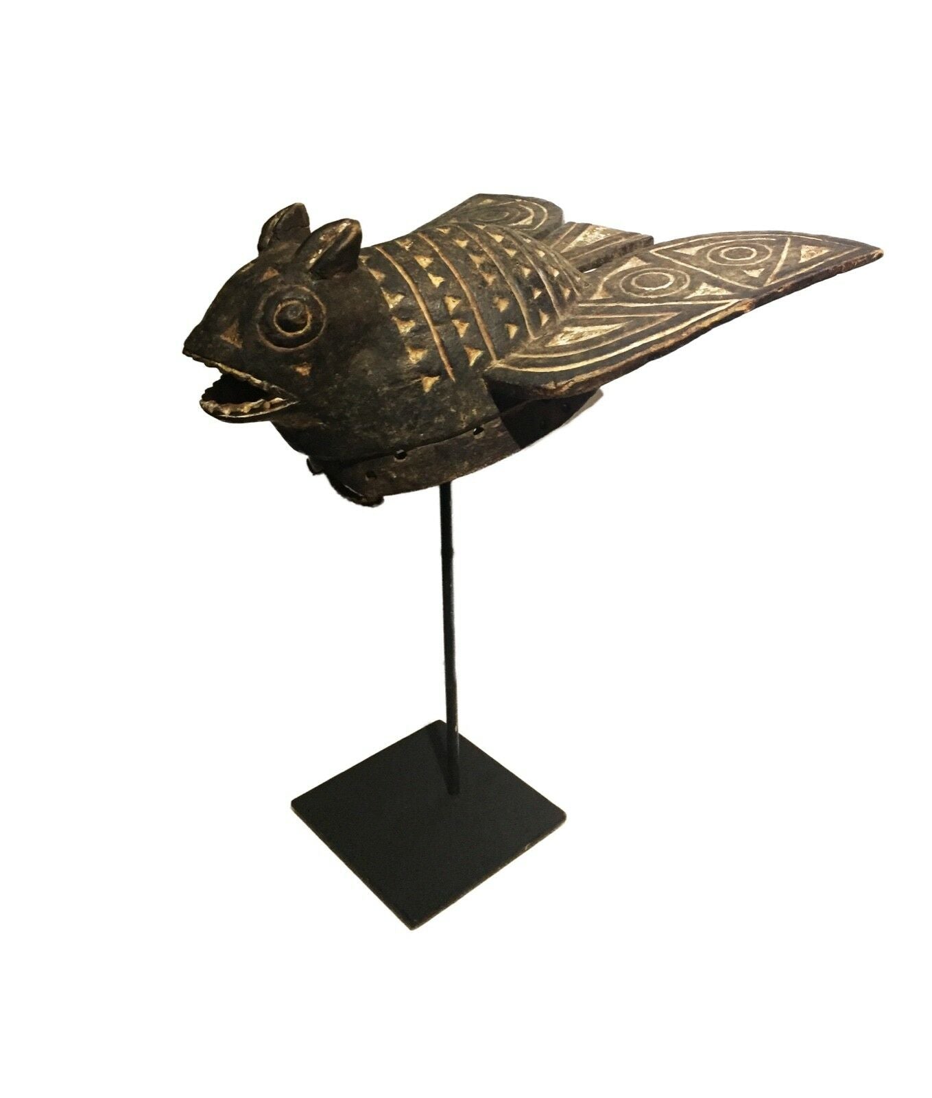#1774 Old Exquisite /Rare Mossi Bat Helmet / Mask Burkina Faso 19" H W/Stand