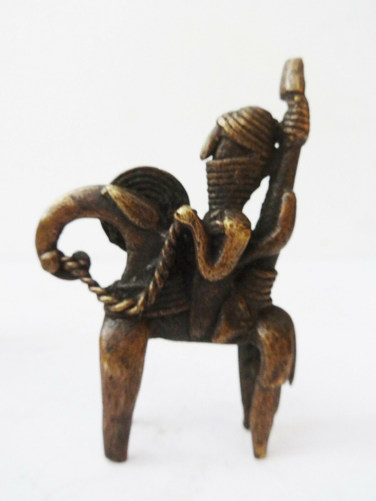 #990 Superb African Dogon Bronze Horseman Cast Handmade Mali 2.5" W by 3.5" H