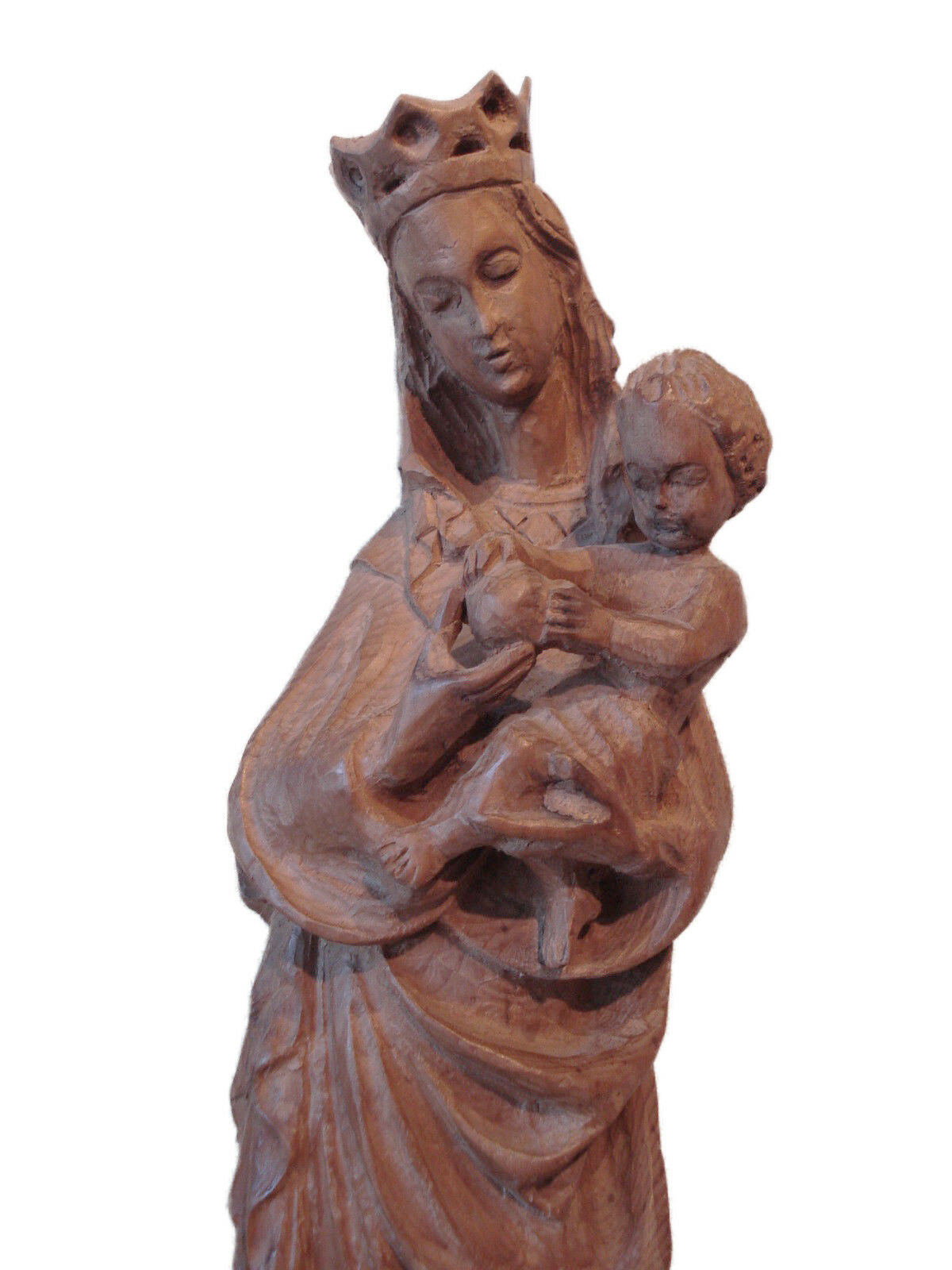 #190 Old circa 1950 Santos Crowned Virgin Mary/Madona Holding Baby Jesus