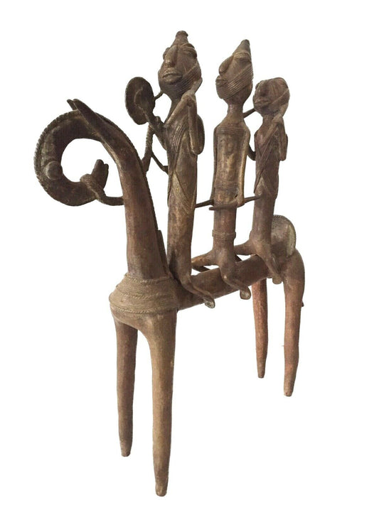 #1996 LG African Dogon Bronze Horse W/Companions 21.5" H by 18"W