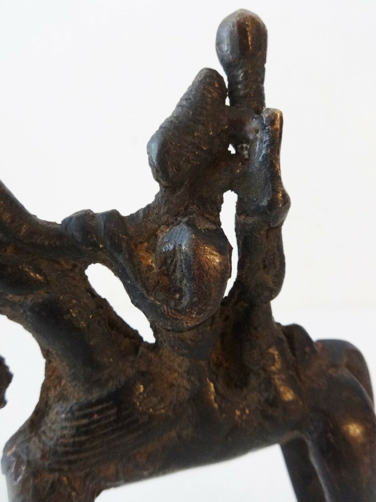 #H50 African Dogon Bronze Horseman Cast Handmade Mali 4" W by 5" H