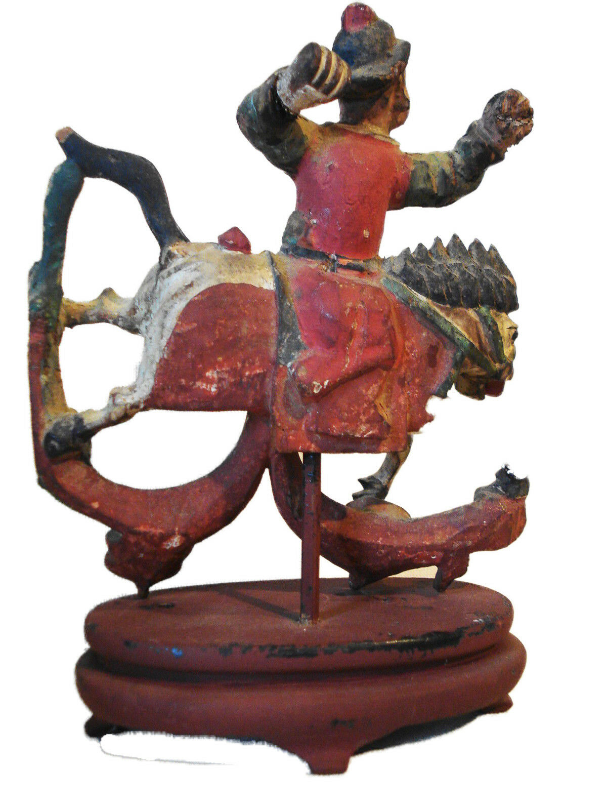 #H81 Antique Asian  circa1800's Carved Wood Figure Of An Equestrian