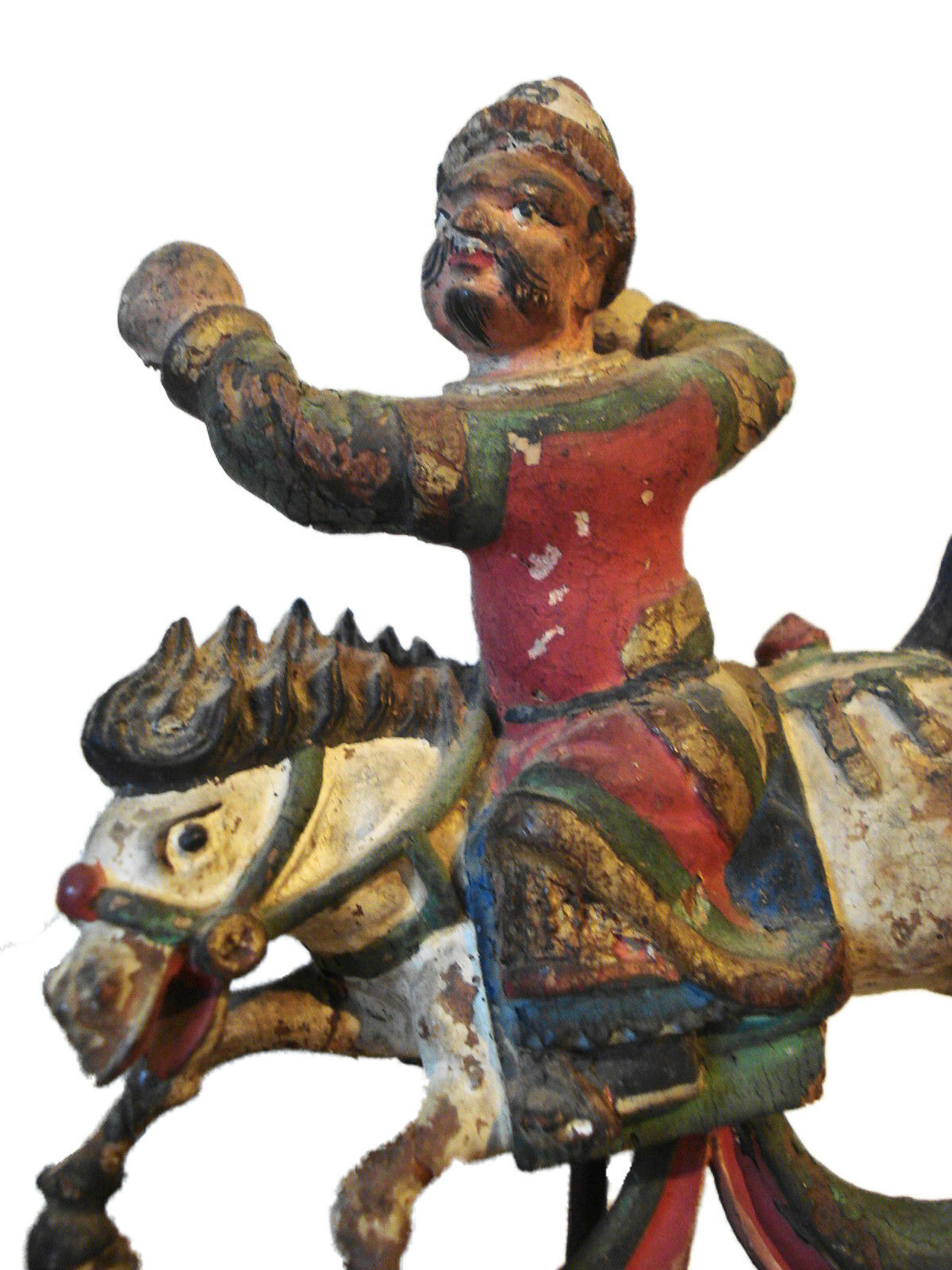 #H81 Antique Asian  circa1800's Carved Wood Figure Of An Equestrian