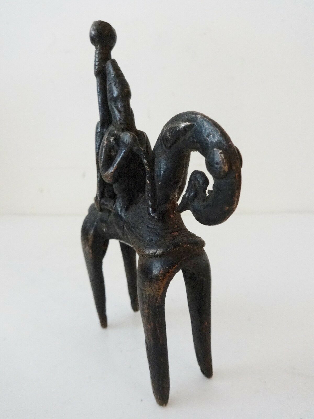 #993  African Dogon Bronze Horseman Cast Handmade Mali 4" W by 5" H