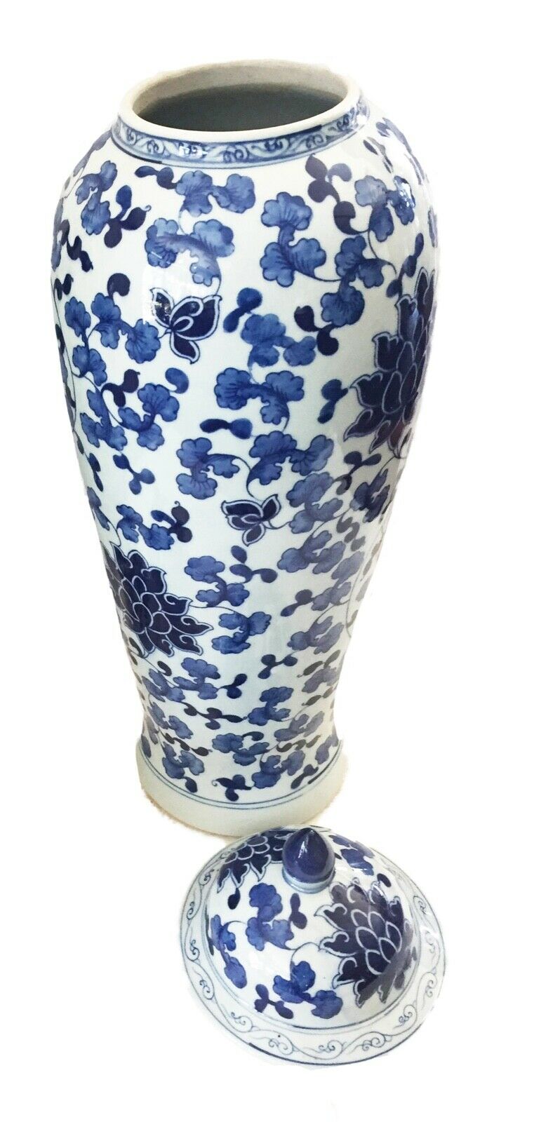 #275 Tall B&W Chinoiserie Porcelain Ginger Jar 23" h