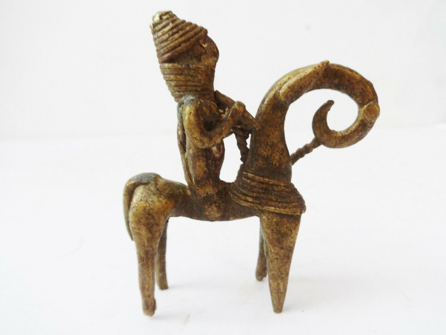 #992  African Dogon Bronze Horseman Cast Handmade Mali 3 3/4" W by 3 1/4" H