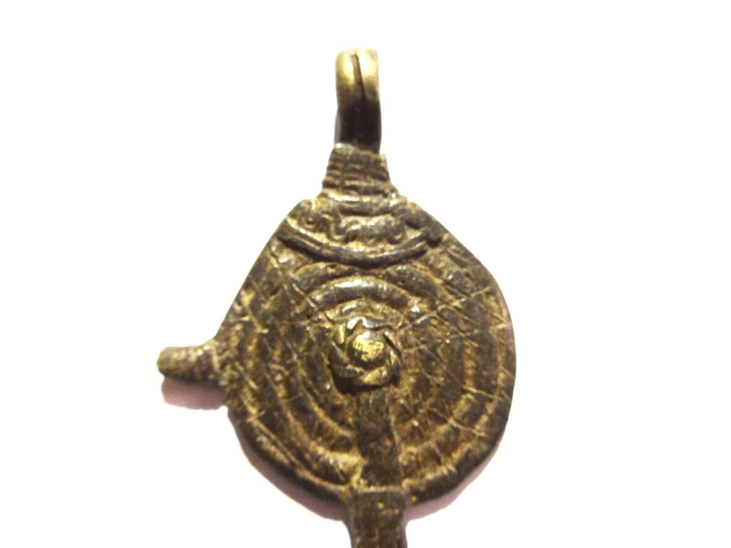 #1011 Superb Gan Bronze Amulet Pendant of Ornate Serpent Burkina Faso 3.75" H