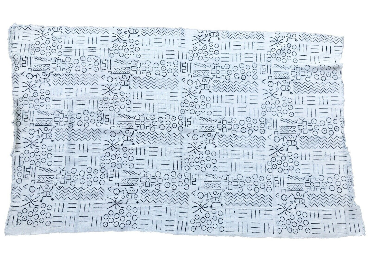 African Bogolan Black and White Mud Cloth Textile Mali 40" by 60" #2942