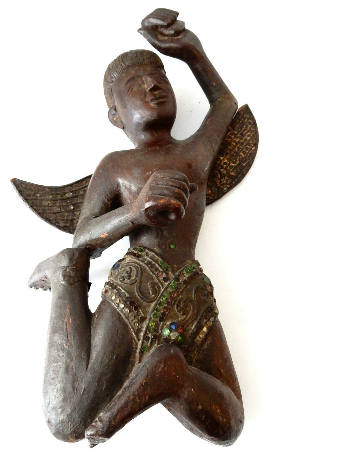 #2007 LG 19th Antique Carved Wood Thai Angel /Putt i/ Figure 22" H