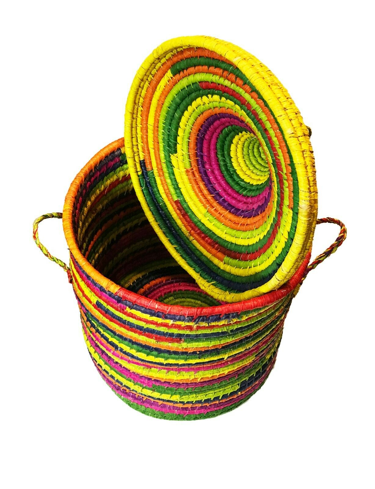 #399 Colorful Basket W/ Lid Senegal West Africa 21"h by 15" D