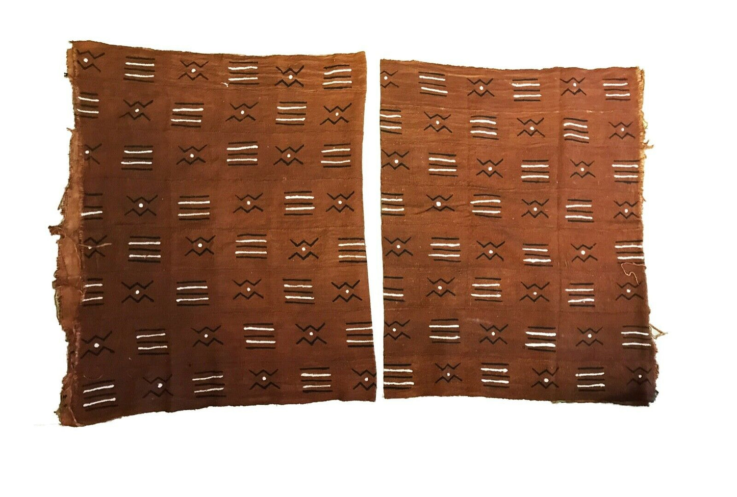 African Chocolate & Ivory Mud Cloth Textile Mali 60" by 40" Set of 2 # 127