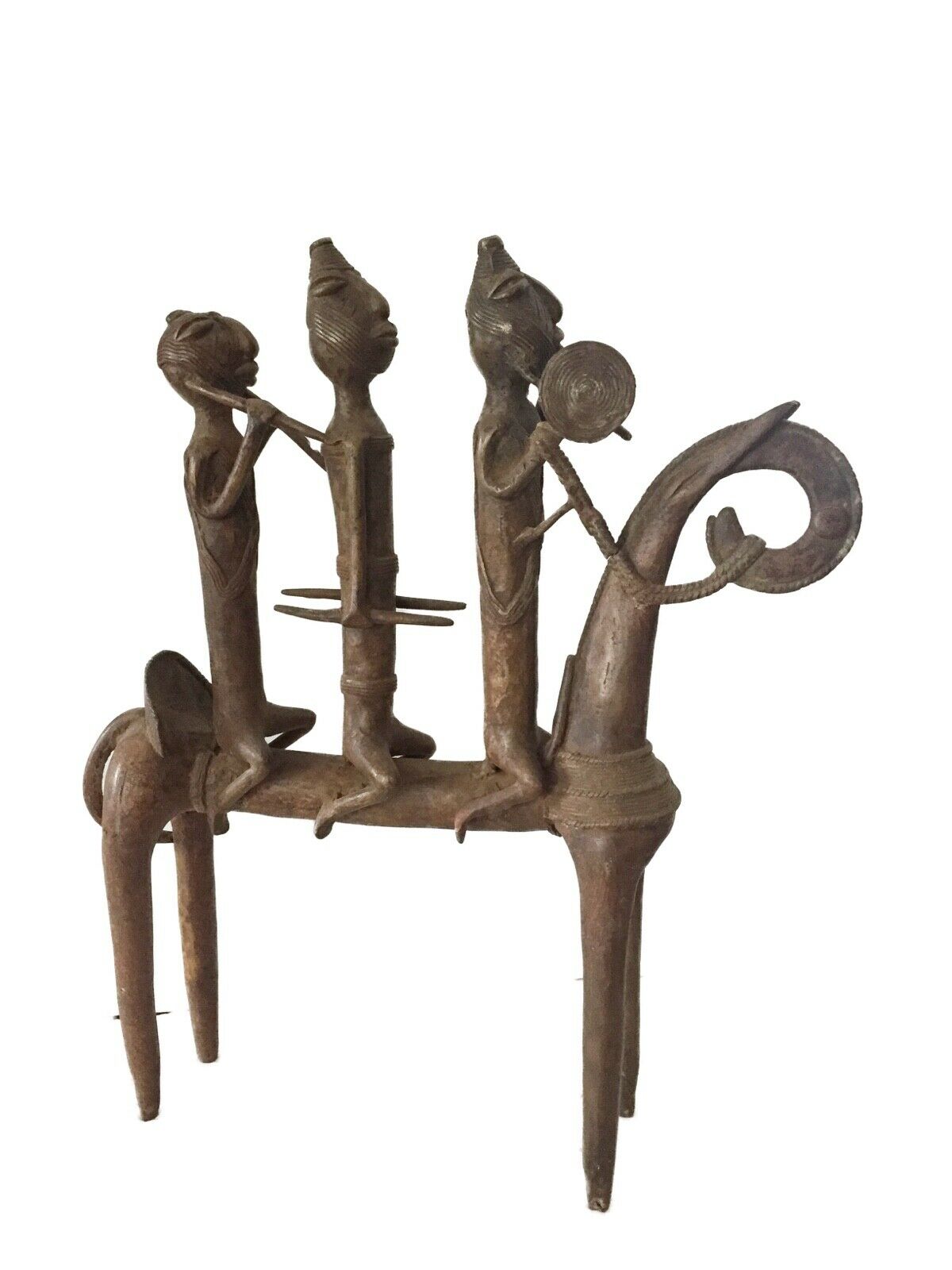 #1996 LG African Dogon Bronze Horse W/Companions 21.5" H by 18"W