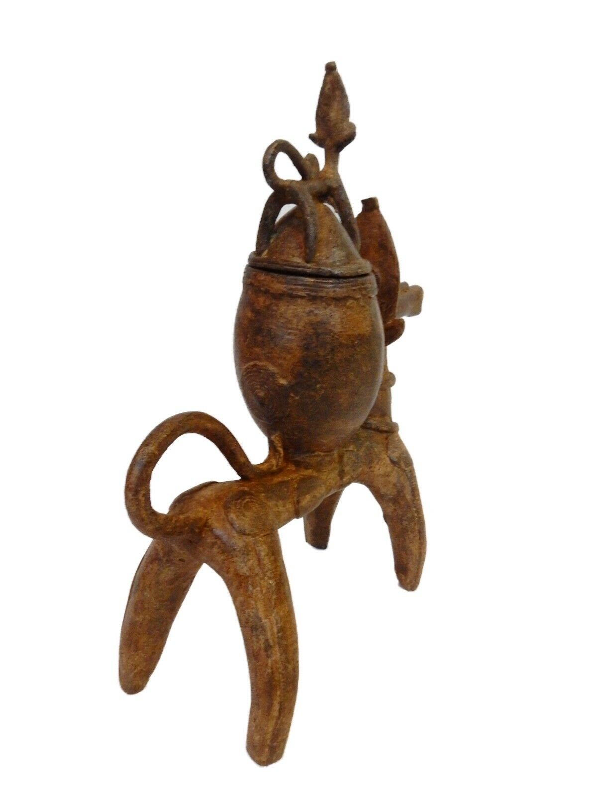 #132 Superb  Dogon Bronze Ceremonial Horse w/container  12.25" H by 9.75"W
