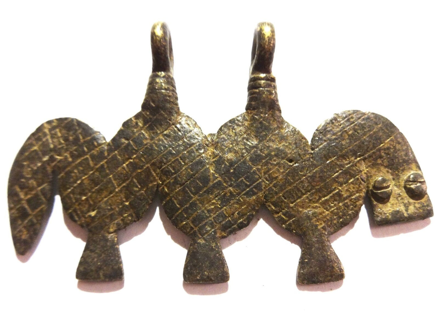 #Y1 Rare Gan Burkina faso bronze pendant w/ a Caterpillar for Good Luck 3" long