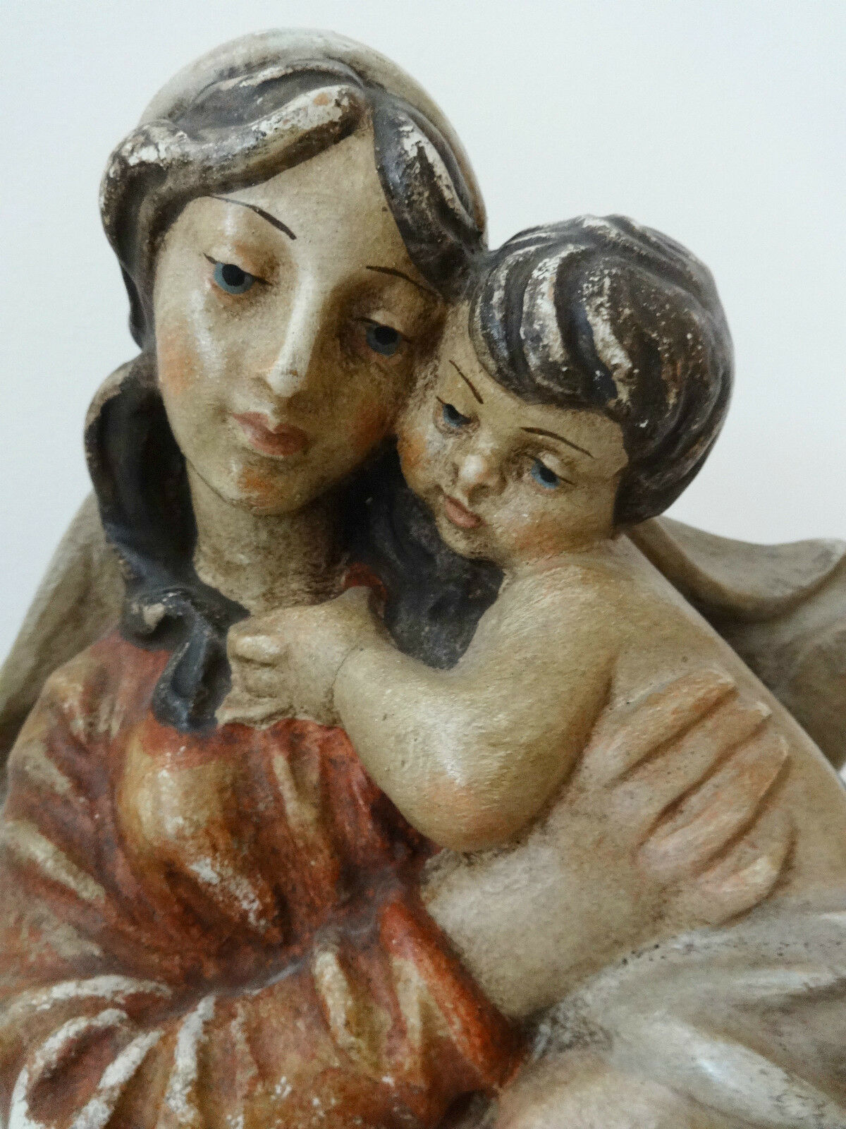 Superb European Antique Santos Madona /Virgen Mary Holding Baby Jesus19.5" H