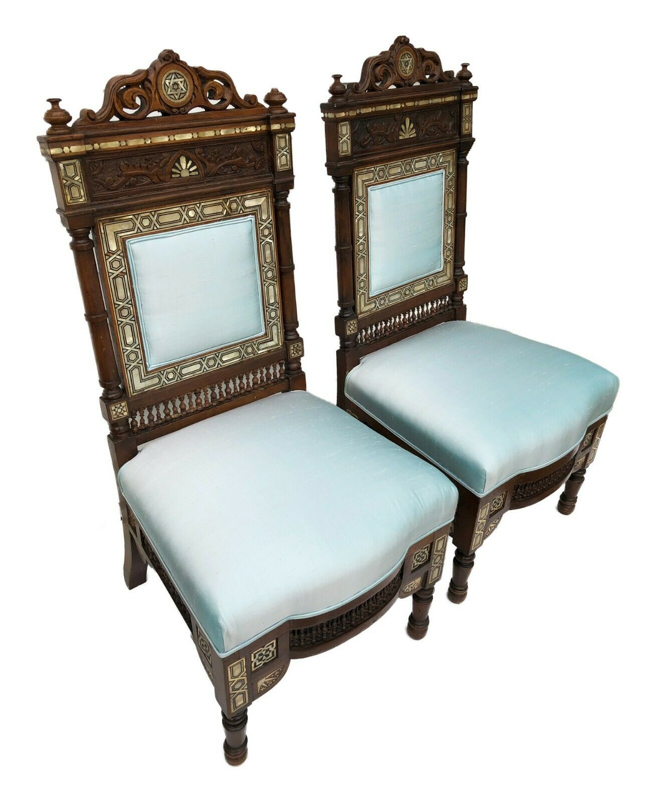 # 2155 Museum Quality 19th C Moorish/Middle Eastern Pair of chairs 41" H