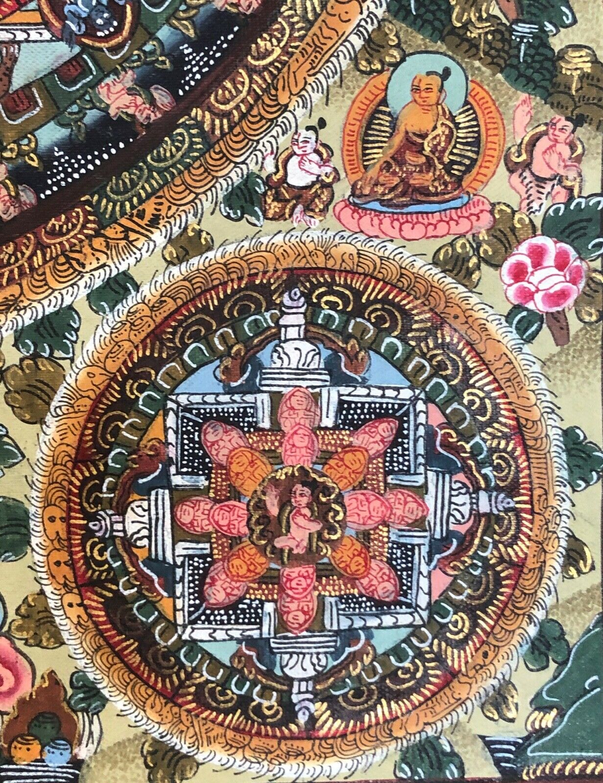 #366 1900's Museum Piece Tibet Sino Tibetan Hand Painted Buddhist Thangka 31" H