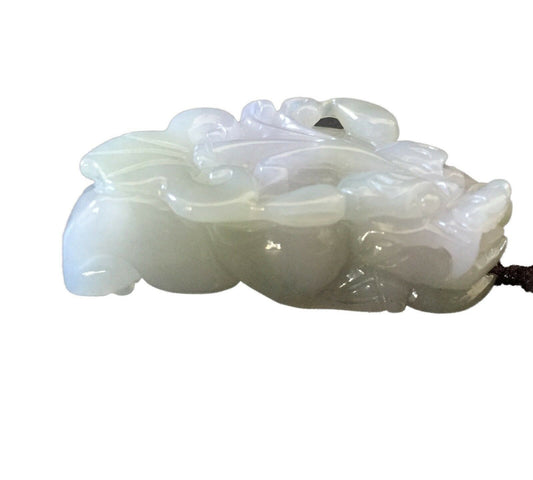 #1799 Jadeite Jade  Carved PIXIU Wealth  Figure Necklace
