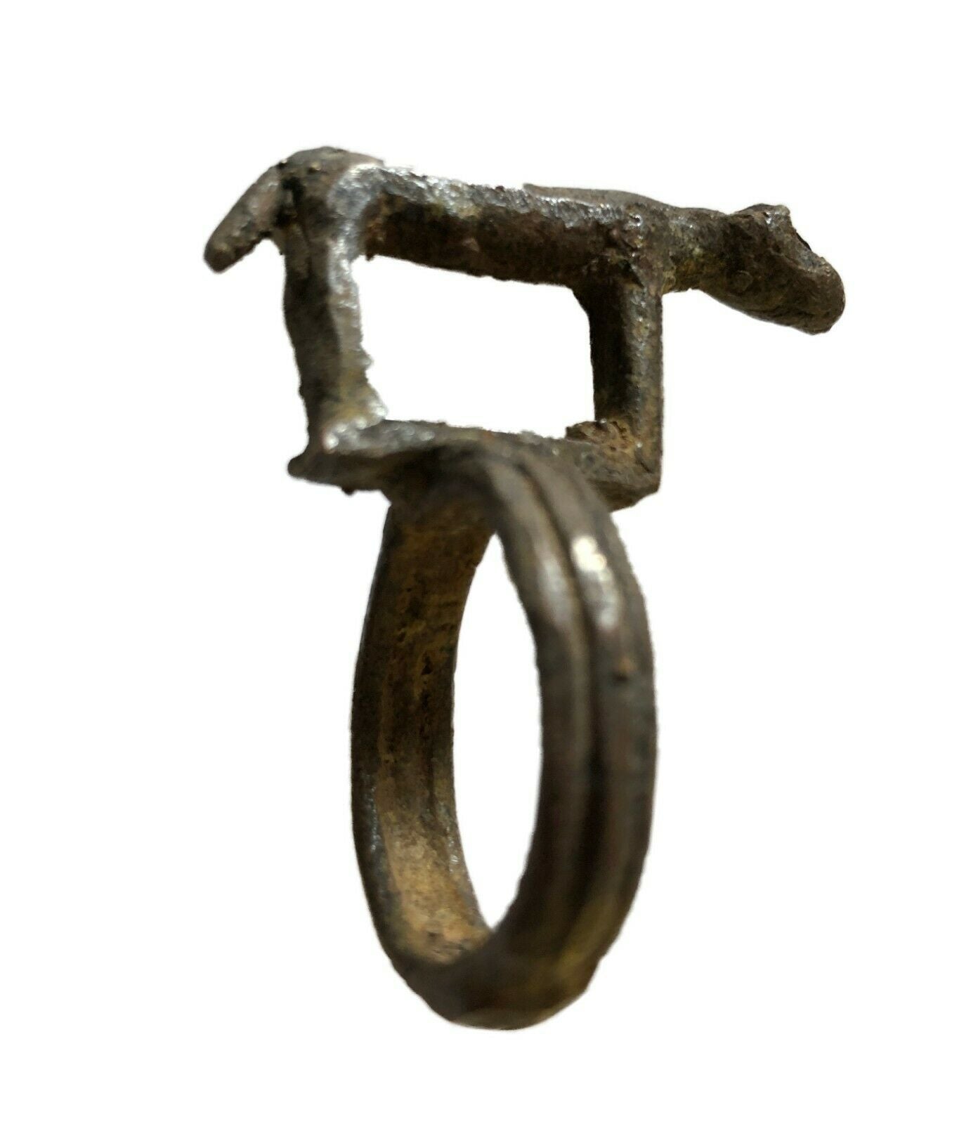 #2220 SUPERB African Gan Burkina faso bronze Ring w/ Hyena /Gold Weight