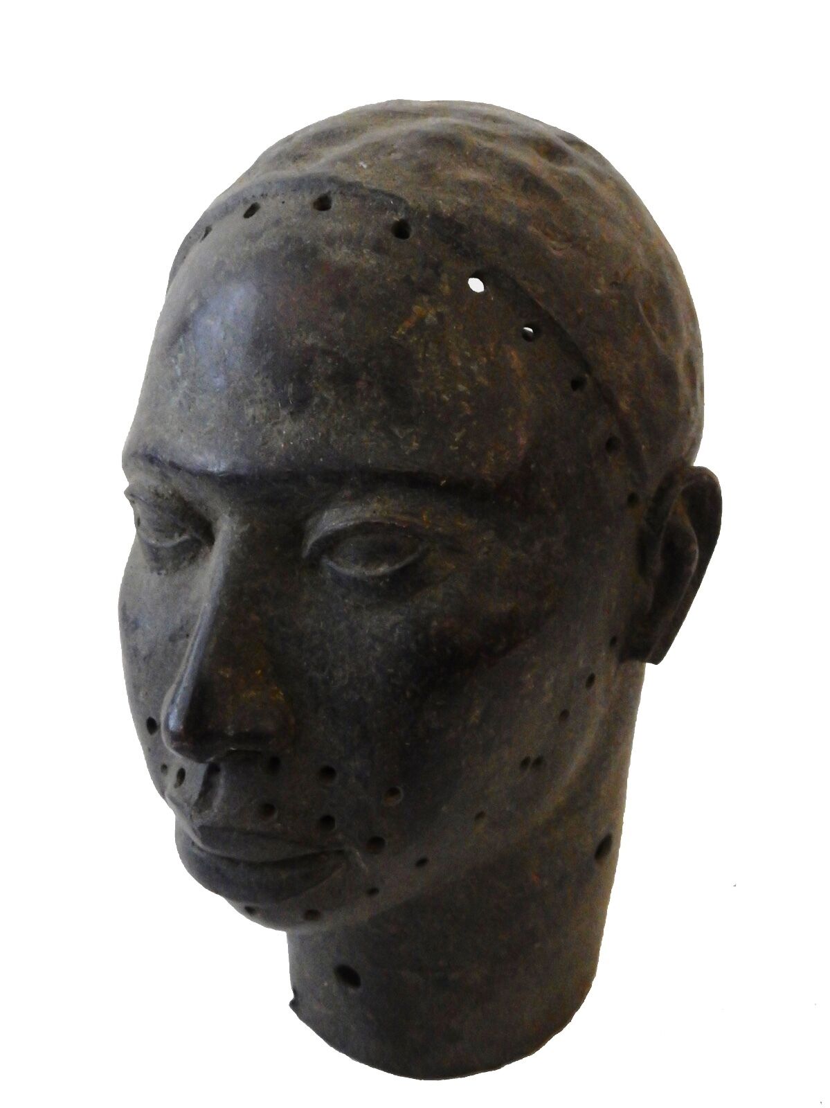 #1016 Superb Old LG Benin Bronze Head of Oba Nigeria African 13.5" H