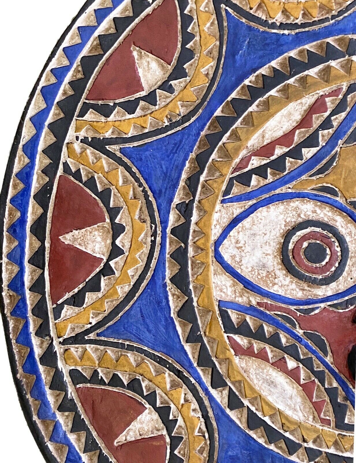 #877 Lg Bwa Sun Mask Blue and Red Burkina Faso 28 Inch African Art
