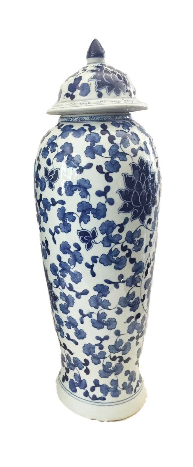#275 Tall B&W Chinoiserie Porcelain Ginger Jar 23" h