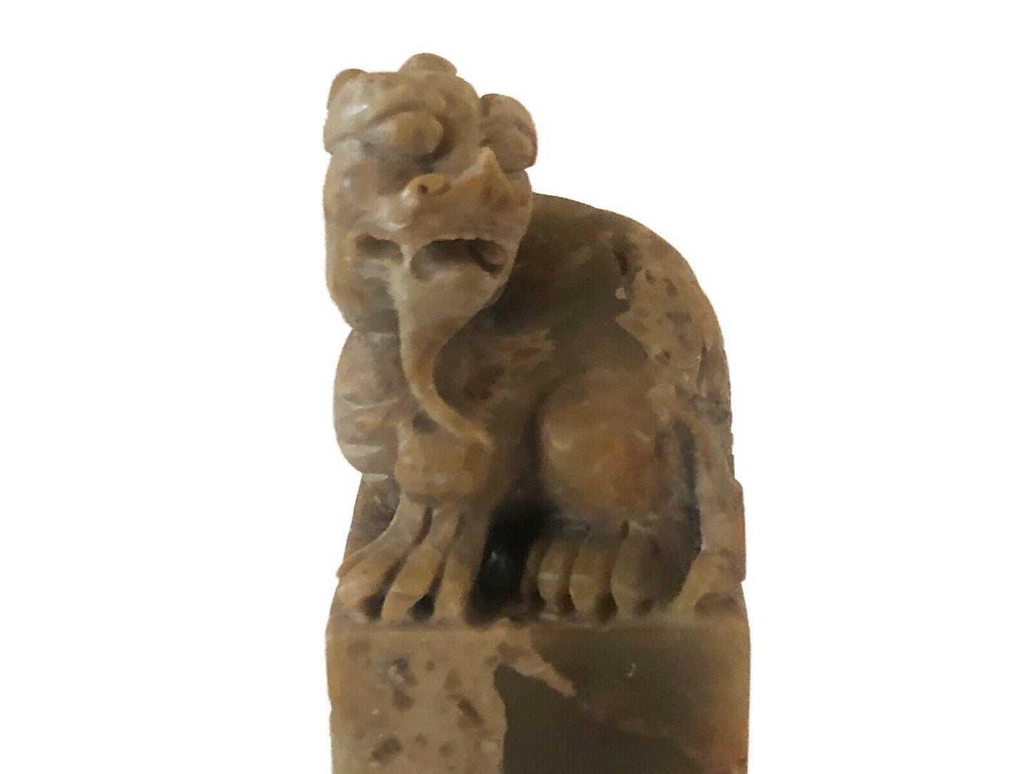 Superb Chinese Soap Stone Ink Stamp Seal W/ Foo/Fortune Dog 3.5" H