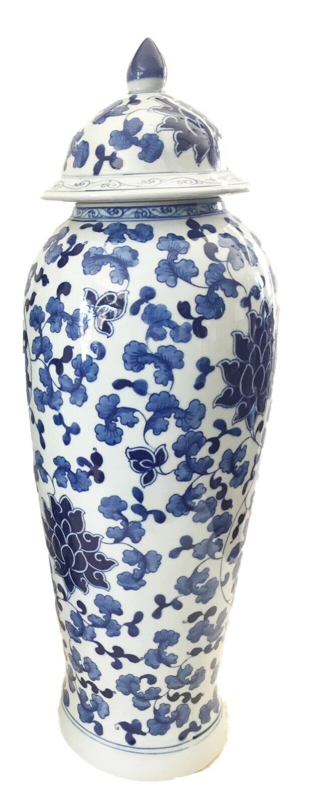 #275 Tall B&W Chinoiserie Porcelain Ginger Jar 23" h