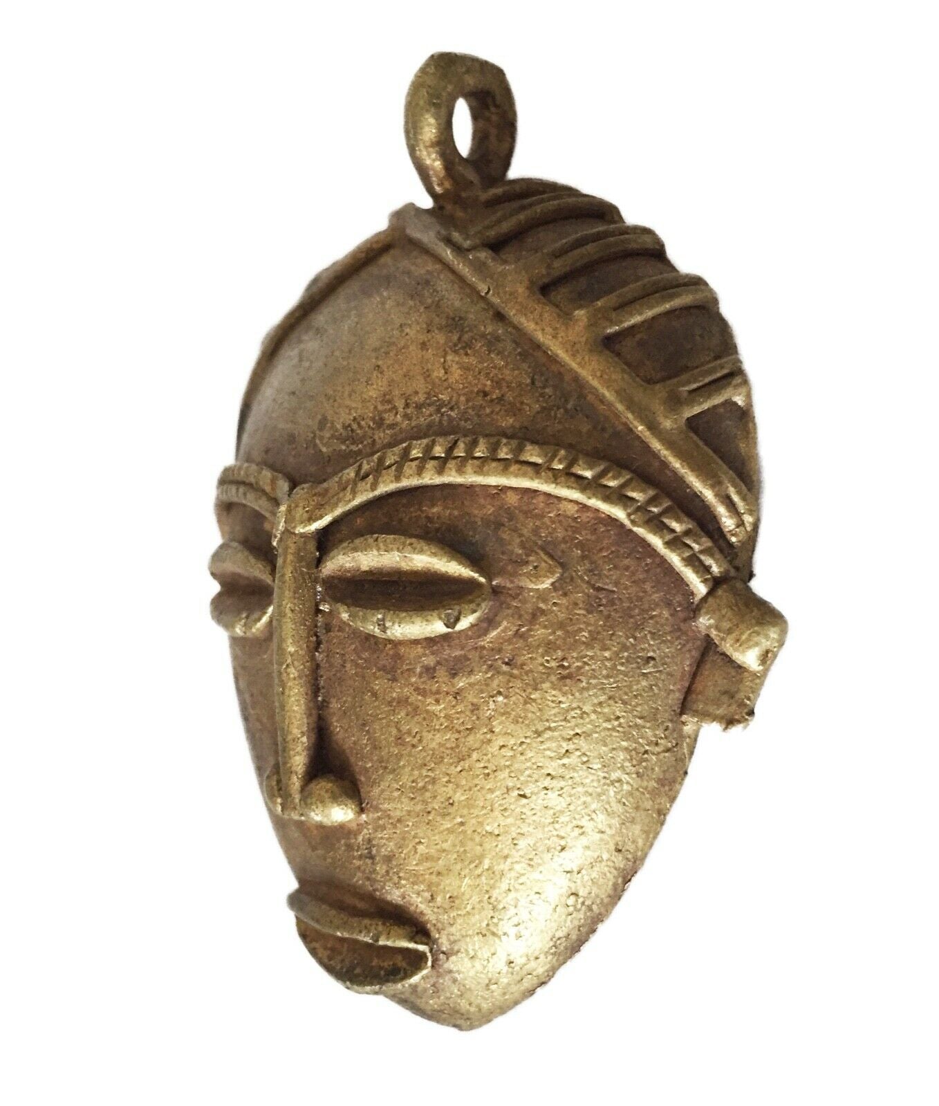#1900 African Baule Gold Weight Passport/Pendant Bronze Mask 2.75" h