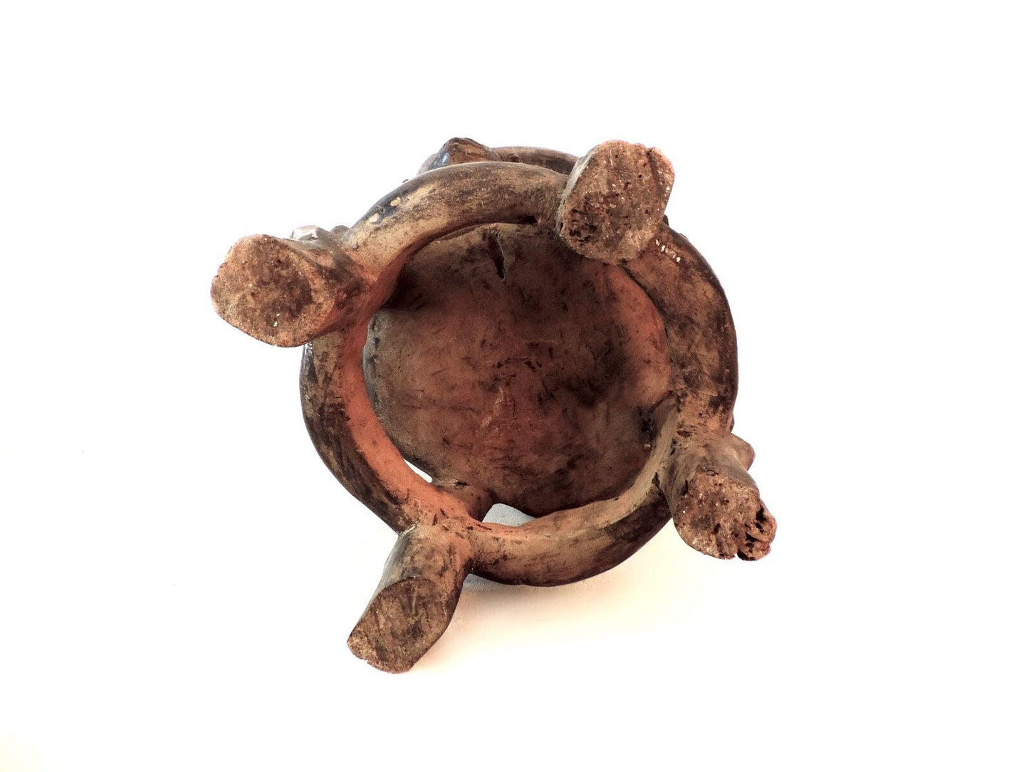 #1653 Carved Wooden Makonde Three-Legged Figurine Stool from Tanzania 17.5" H by 14.75