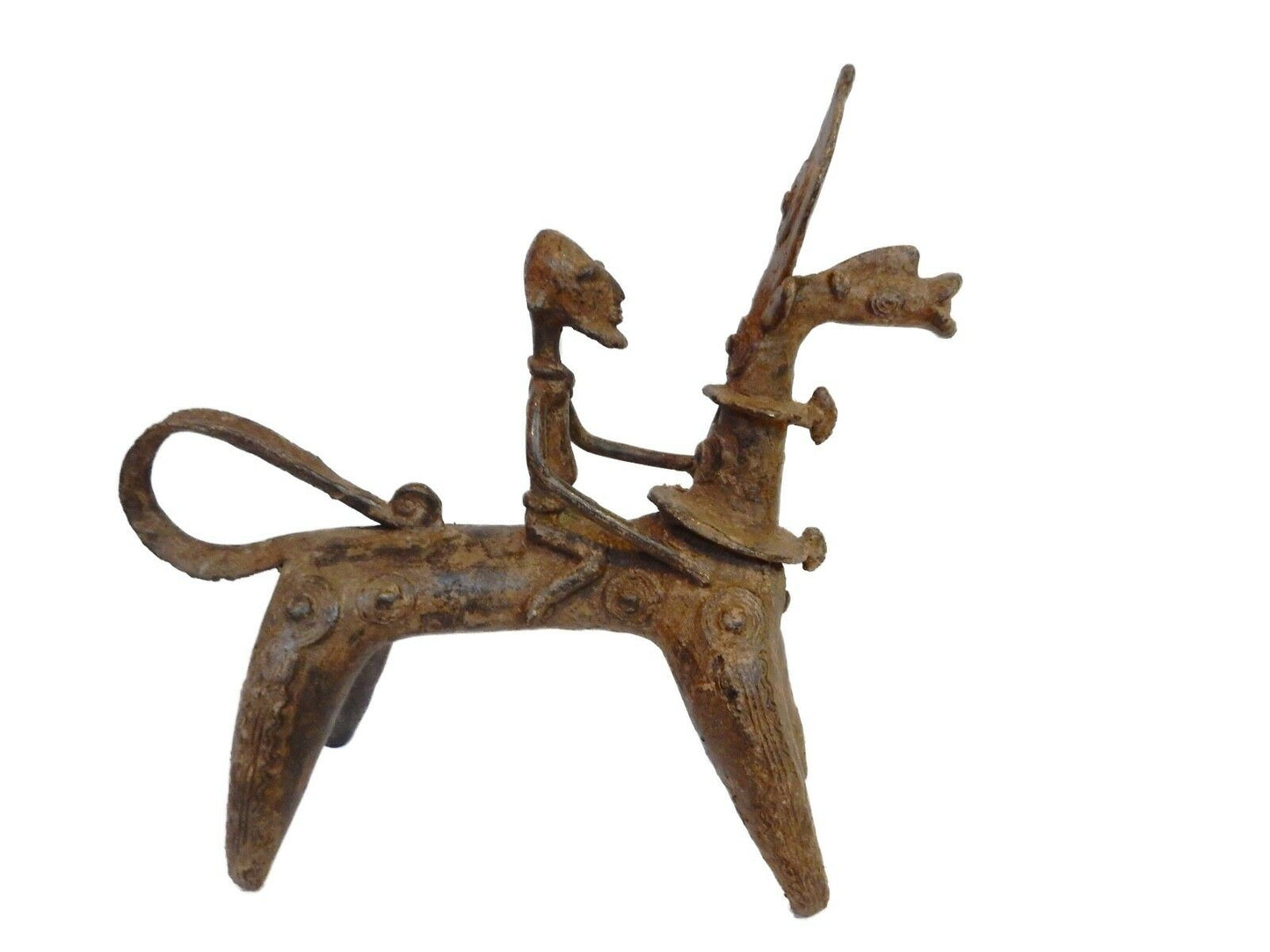 #HOR119  Superb African Dogon Bronze Horseman  11" H by 11.5"W