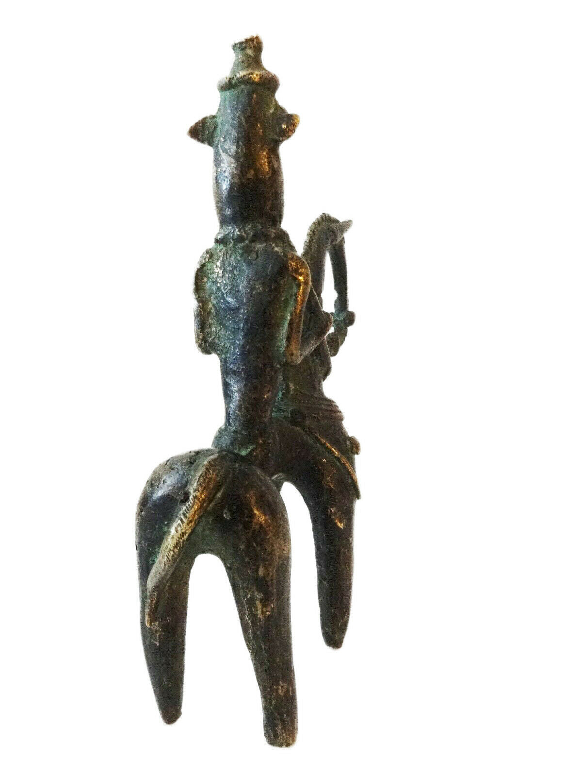 #674 African Dogon Bronze Horseman Cast Handmade Mali 6" W by 7.25" H