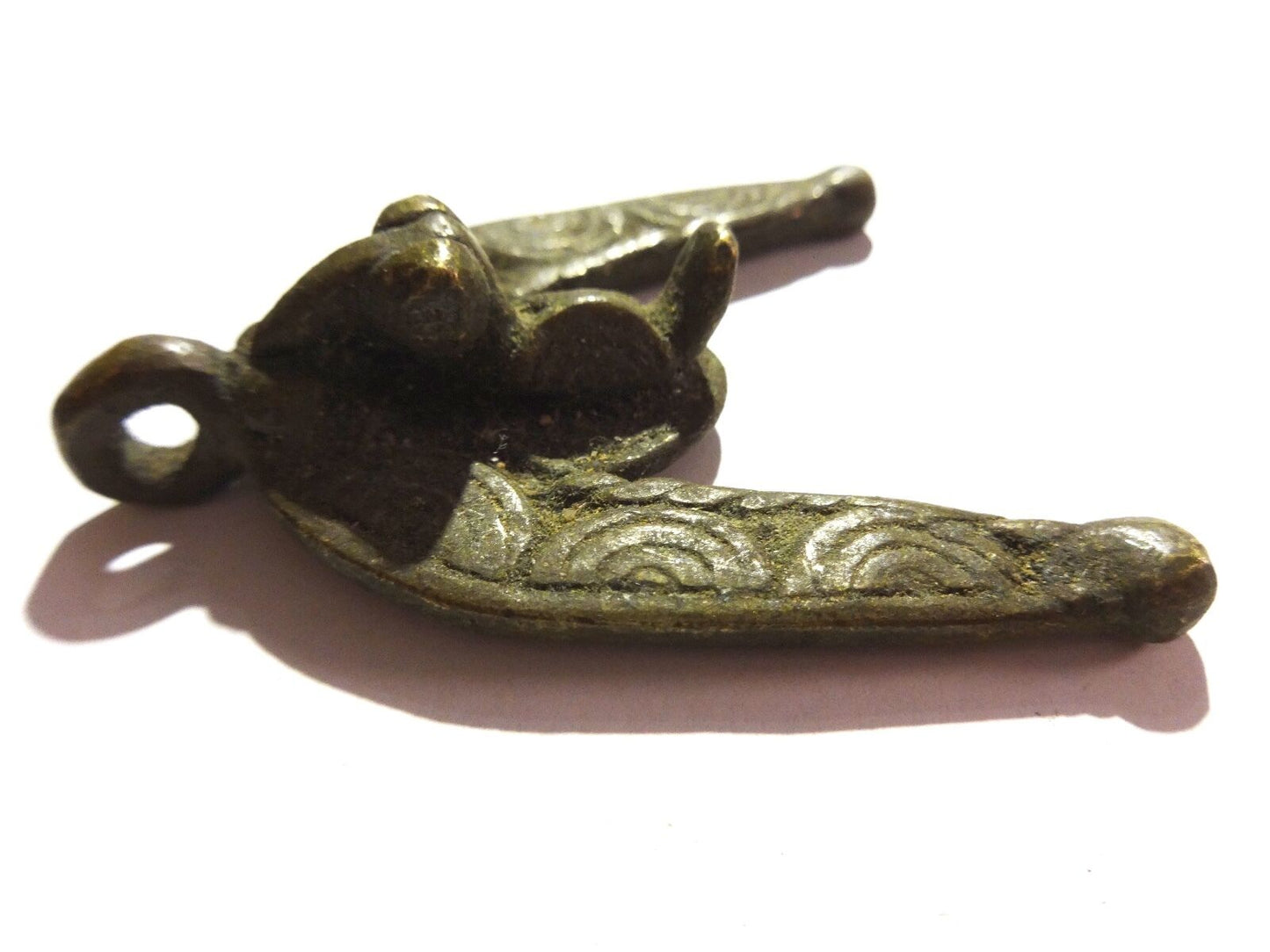 #2131 Superb Gan Bronze Amulet Pendant of Ornate Bird Burkina Faso 2.5" H