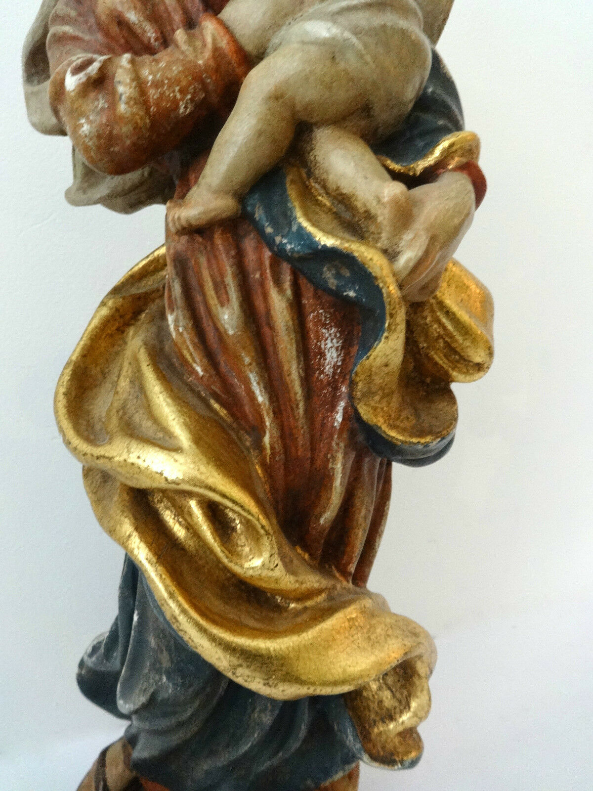 Superb European Antique Santos Madona /Virgen Mary Holding Baby Jesus19.5" H