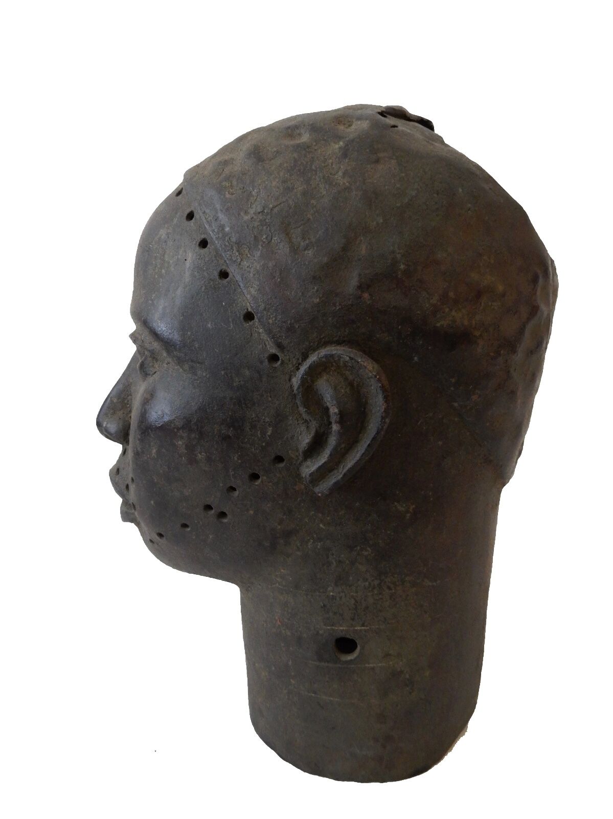 #1016 Superb Old LG Benin Bronze Head of Oba Nigeria African 13.5" H