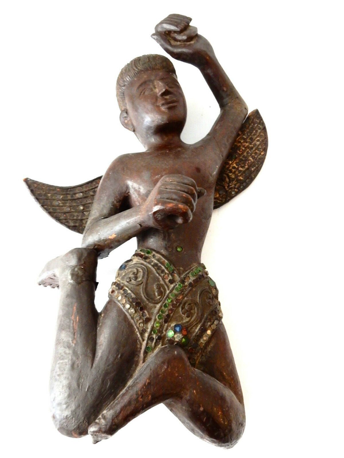 #2007 LG 19th Antique Carved Wood Thai Angel /Putt i/ Figure 22" H
