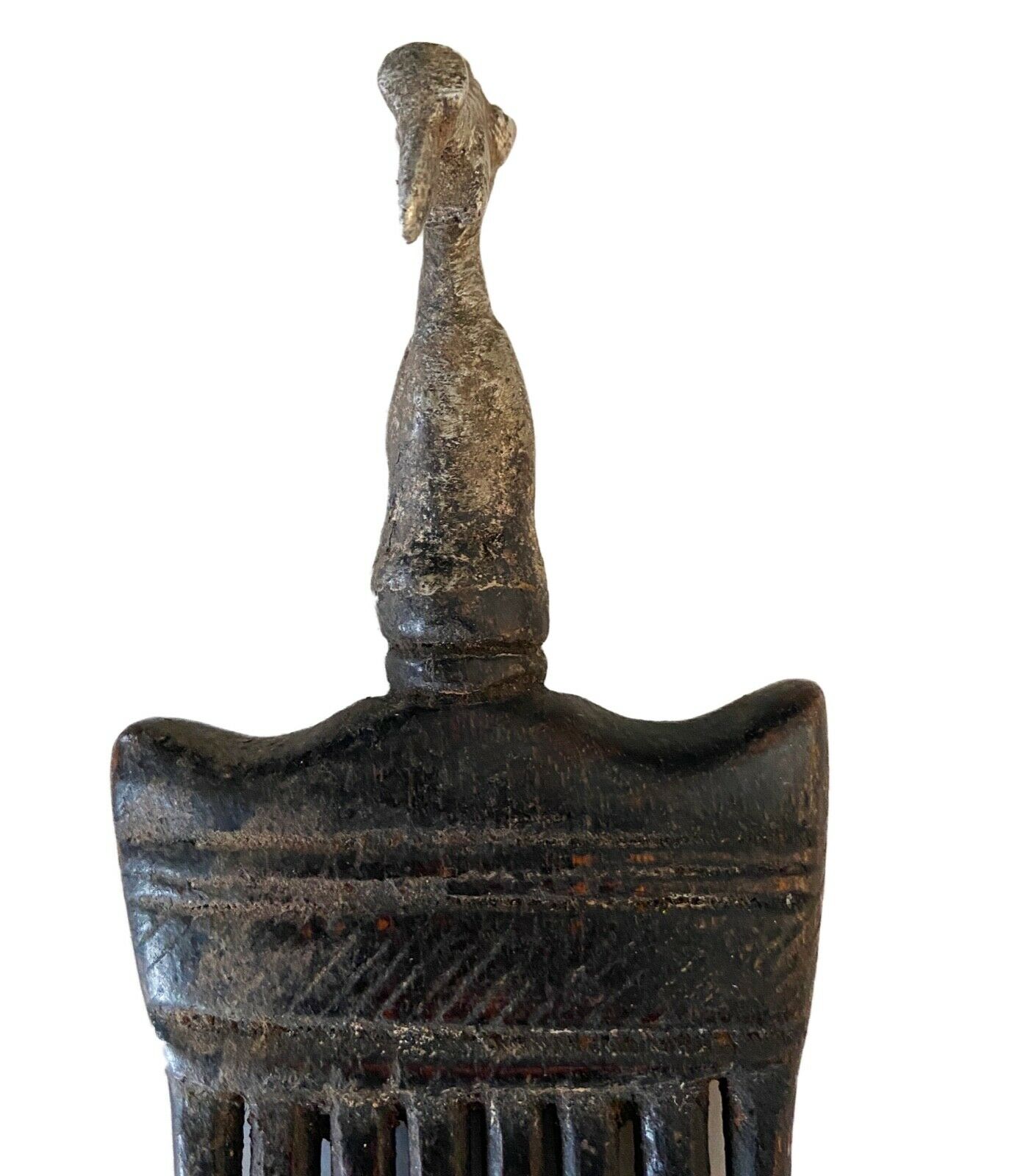 #919 African Baule I.Coast Comb W/ Aluminum Bird Head Sculpture 8 " h