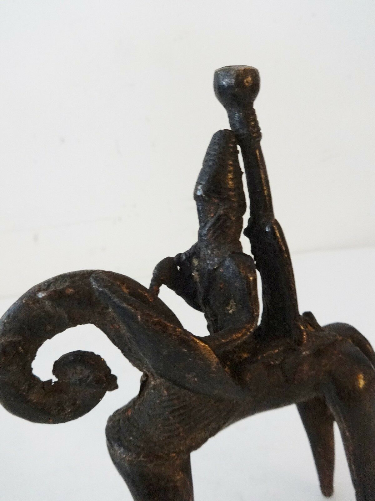#993  African Dogon Bronze Horseman Cast Handmade Mali 4" W by 5" H